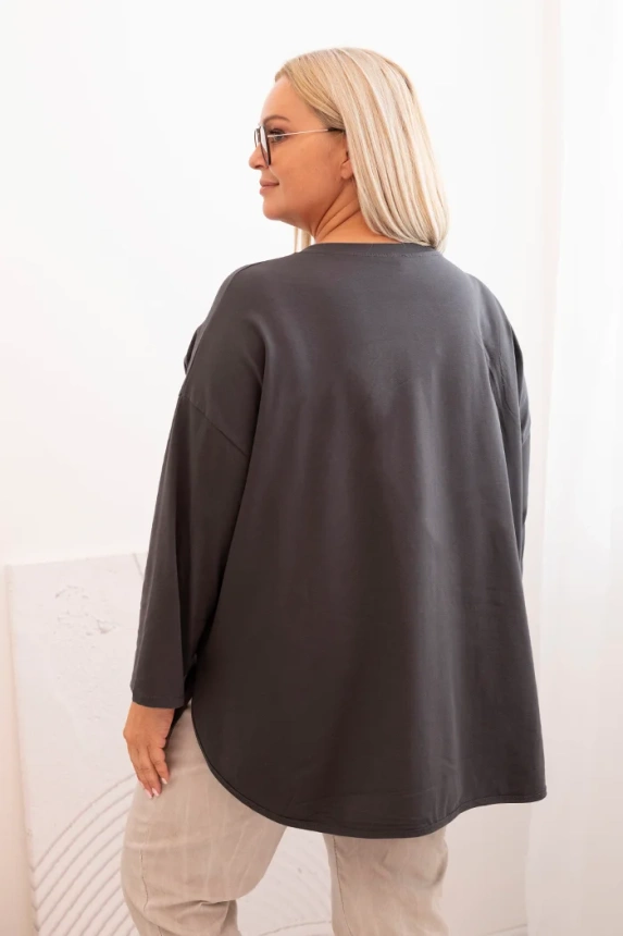 Women's Plus Size blouse with cotton, pocket, and rolled-up sleeve graphite