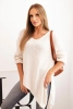 Dámský asymetrický svetr z vlny Plus Size s V výstřihem světlá béžová