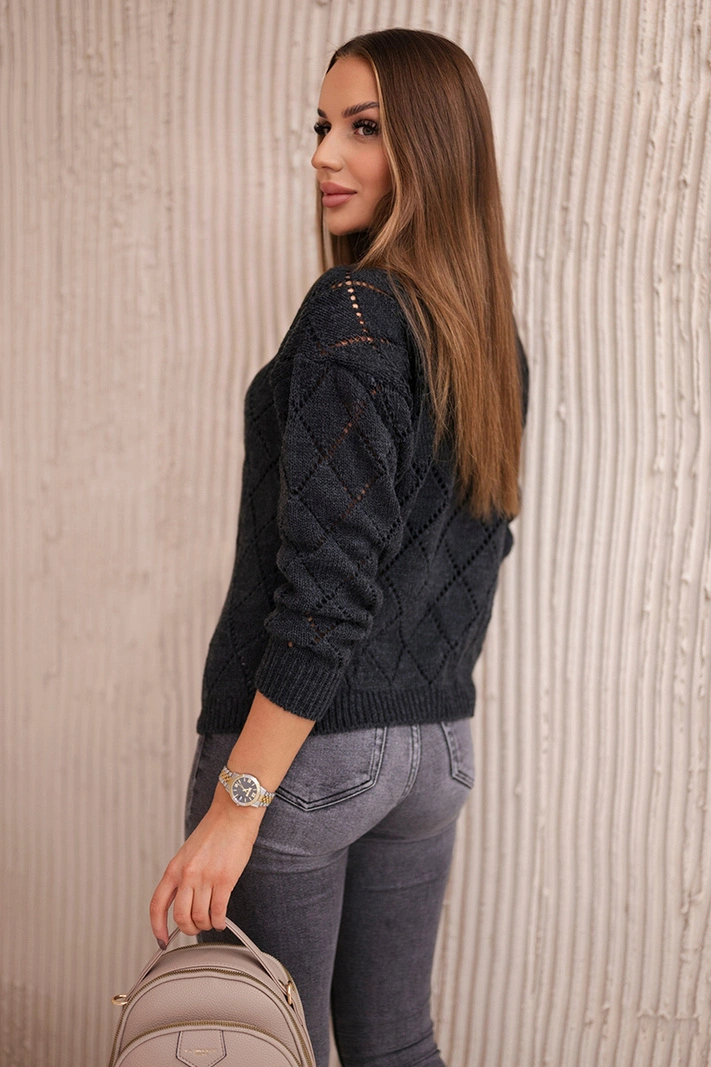 Sweater high neck with diamond pattern graphite