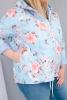 Damen Frühlingsjacke gepolstert Plus Size mit Kapuze und Blumenmuster blau