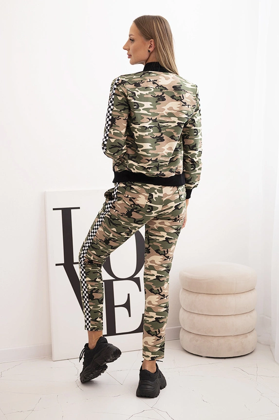 Damen-Set mit Kapuze und Camouflage-Print khaki + ecru