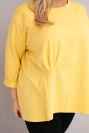 Damenbluse Plus Size aus Baumwolle mit langen Ärmeln und Raffung gelb