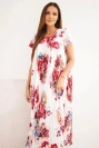 Women's viscose floral dress with short sleeves and pockets plum