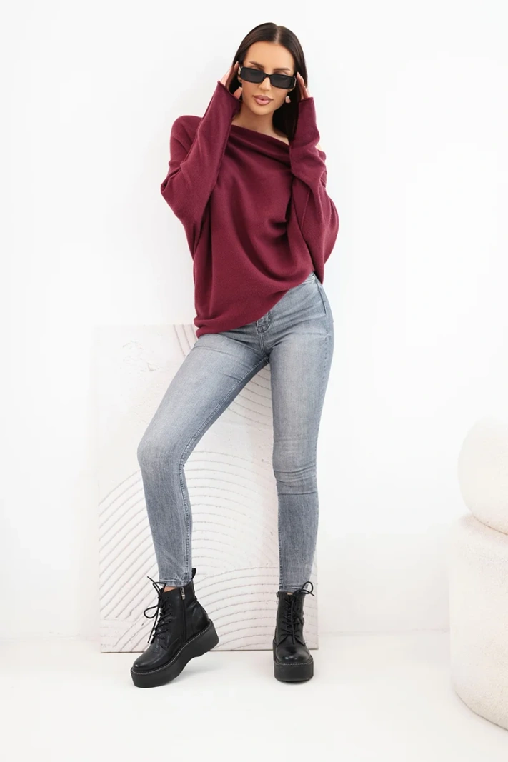 Women's asymmetric batwing viscose sweater plum