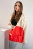 Gestreifter Cardigan-Pullover mit Kapuze beige+rot+grau