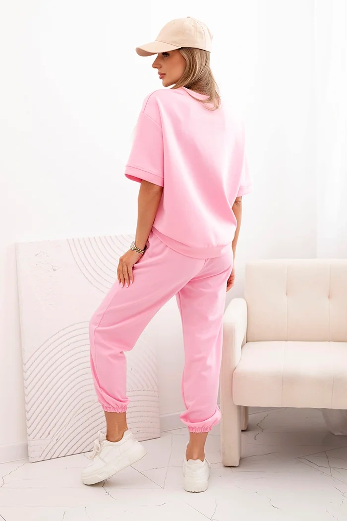 Women's viscose set with short sleeves and trousers light pink