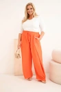 Spodnie damskie bawełniane Plus Size z gumką w pasie pomarańczowe