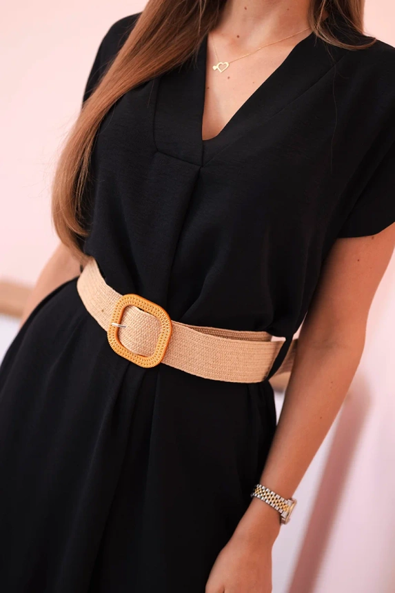 Dress with a decorative belt black