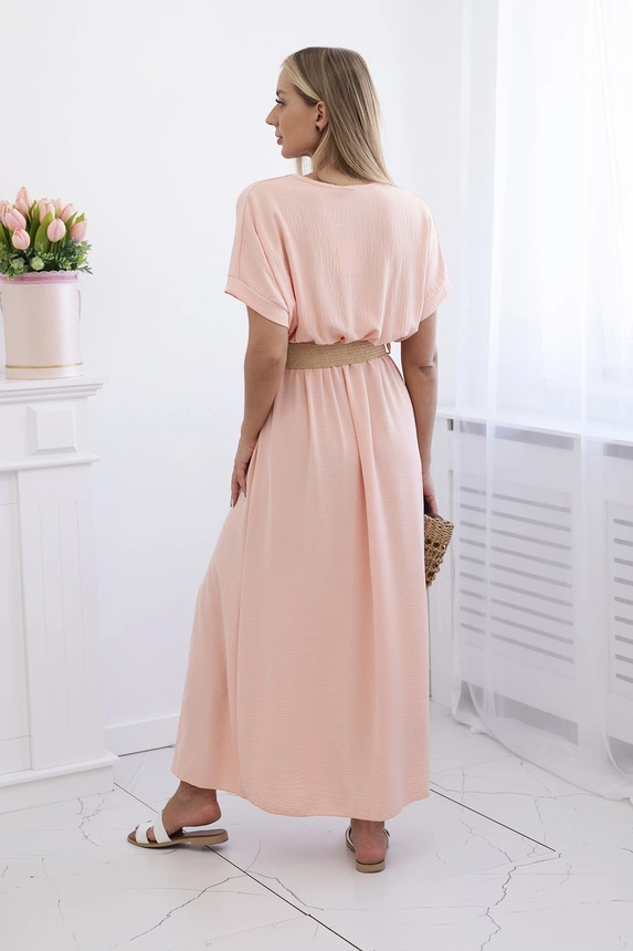 Long dress with a decorative belt apricot