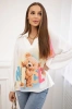 Viskose-Bluse mit Teddybär-Print weiß
