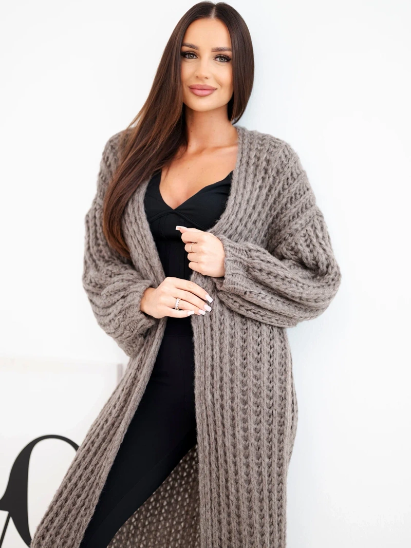 Women's long openwork long cardigan without fastening with wide sleeve fango