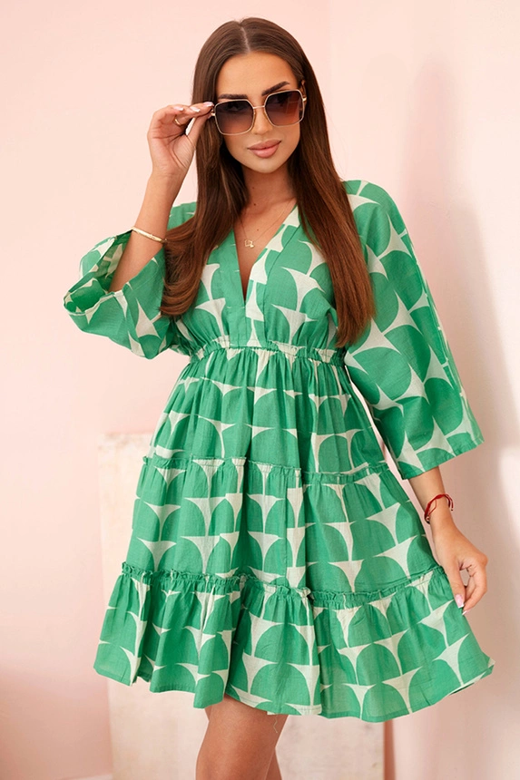 Women's cotton dress with wide sleeves green