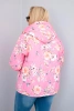 Dámská jarní prošívaná bunda Plus Size s kapucí a květinovým vzorem světle růžová
