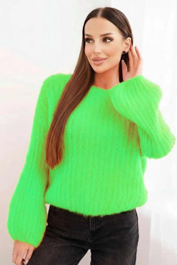 Damenpullover aus Mohair mit Puffärmeln hellgrün