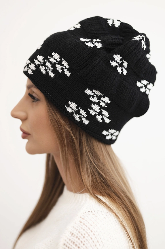 Women's winter knitted hat with snowflake pattern K463 black