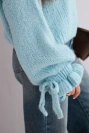 Women's sweater with mohair blend, thick knit and decorative sleeves blue