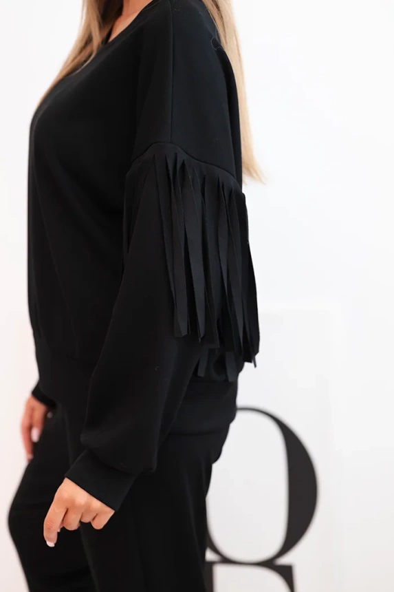 Women's butter set with fringe on the sleeves black