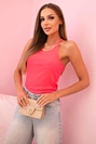 Women's cotton tank top with decorative chain neon pink