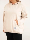 Dámská mikina Plus Size z viskózy s kapucí a klokánkou kapsou béžová