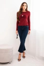 Women's fitted viscose blouse with draping and brooch burgundy