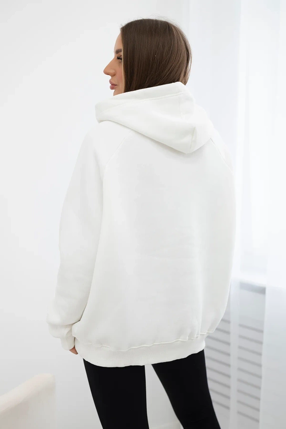 Insulated cotton sweatshirt with a hood Love ecru