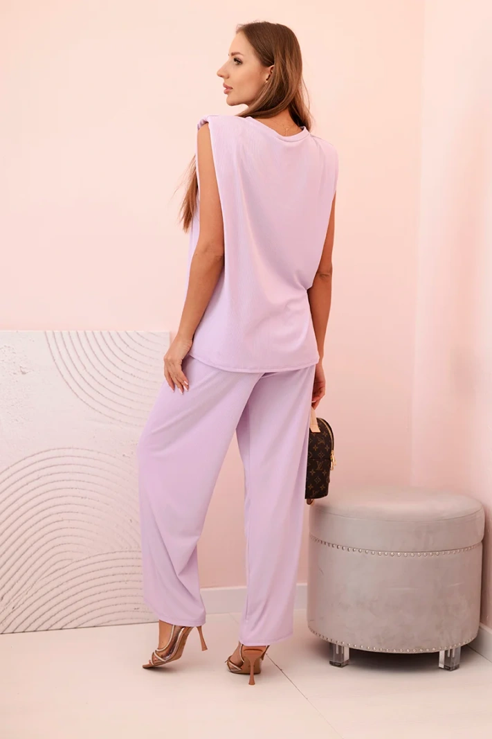 Damen-Set aus Viskose ohne Ärmel und mit geraden Hosen hellviolett