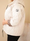 Dámska bunda Plus Size s kapucňou a leopardím lemovaním svetlo béžová