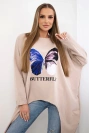 Blouse with print oversize beige