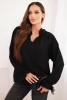 Women's viscose blouse with a V-neck and tie at the sleeves black