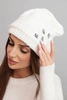 Women's winter wool hat with decorative appliqués K468 white