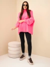 Sweter damski oversize z dodatkiem wełny z golfem i szerokimi rękawami różowy neon