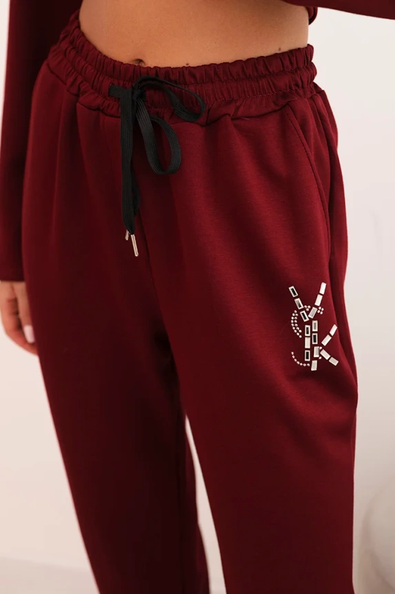 Women's set with viscose, decorated and with elastic pants burgundy
