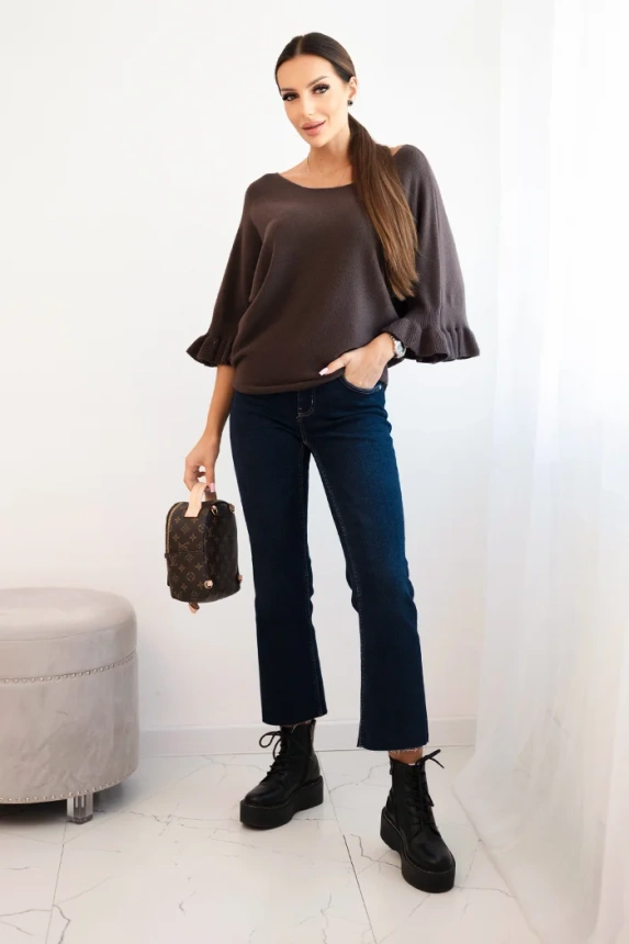 Women's sweater with decorative cuff brown