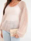 Women's sweater made of 70% kid mohair with a V-neck in a loose fit beige