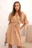 Dress with a wrap neckline camel
