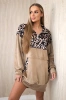 Velor dress with a leopard pattern camel