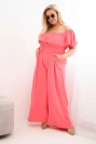 Damen-Plus-Size-Jumpsuit mit Rüsche und kurzen Ärmeln rosa
