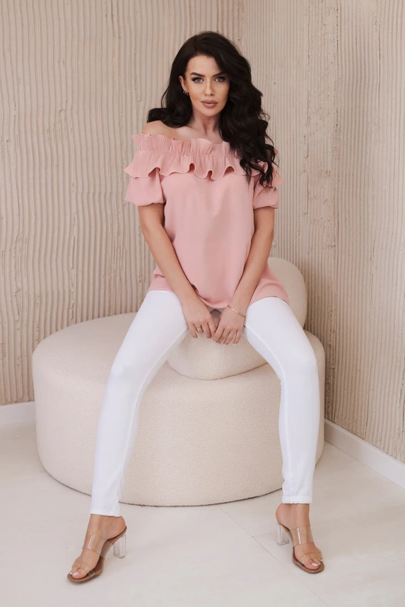 Spanish blouse with a decorative frill powder pink