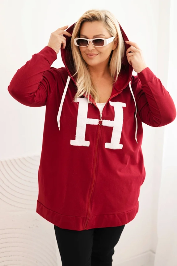 Damen Hoodie Plus Size aus Baumwolle mit großem H burgunderrot