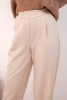 Women's high-waisted trousers with pleats beige