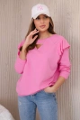 Cotton blouse with frills on the shoulders light pink