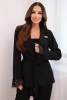 Women's blazer with a belt and lace finish on the sleeves black