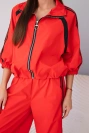 Damen-Baumwoll-Set mit Hosen mit weitem Bein und Seitenstreifen rot