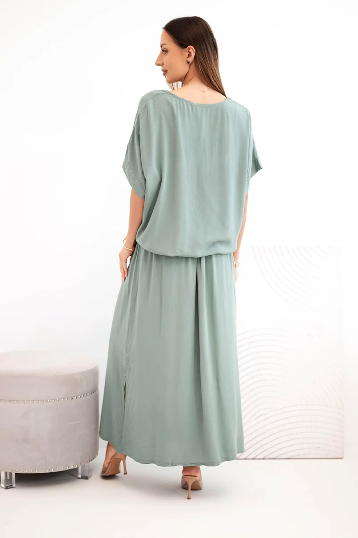 Women's viscose set with blouse and skirt khaki