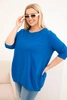 Bluzka damska Plus Size z bawełny z ozdobnymi guzikami i podwijanymi rękawami chabrowa