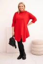 Dámská bavlněná blůza Plus Size asymetrická s ohrnutým rukávem červená