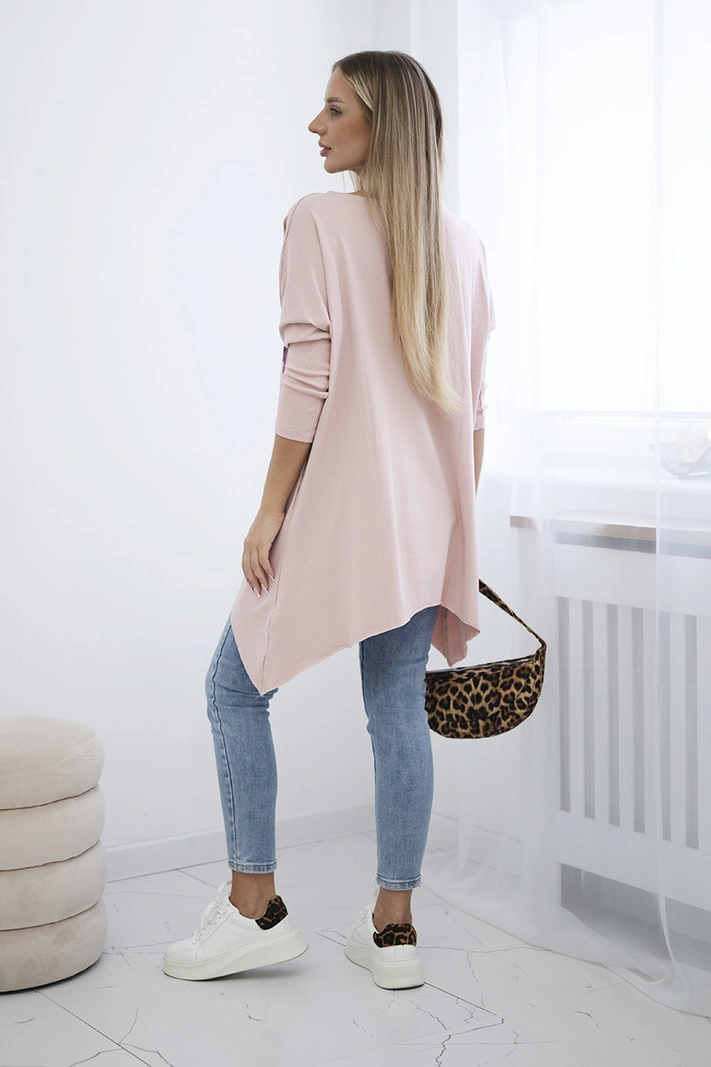 Oversize-Bluse mit Regenbogen-Lippen-Print dunkelpuderrosa