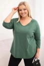 Plus Size women's cotton blouse with a V-neck and rolled sleeves dark khaki