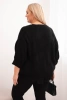 Damenensemble V-Ausschnitt Pullover und Viskosebluse mit Spitzenrand schwarz