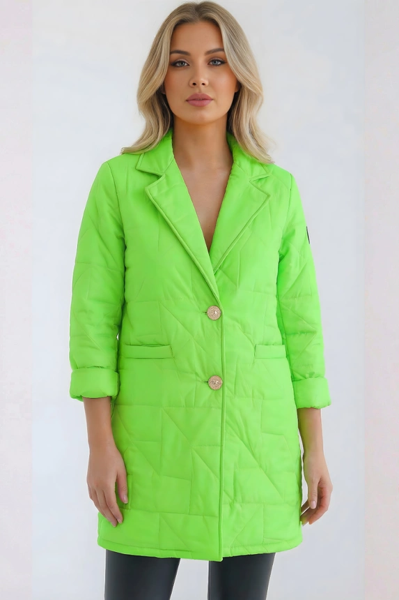 Damenjacke Plus Size gepolstert mit dekorativen Knöpfen und Kragen grün neon